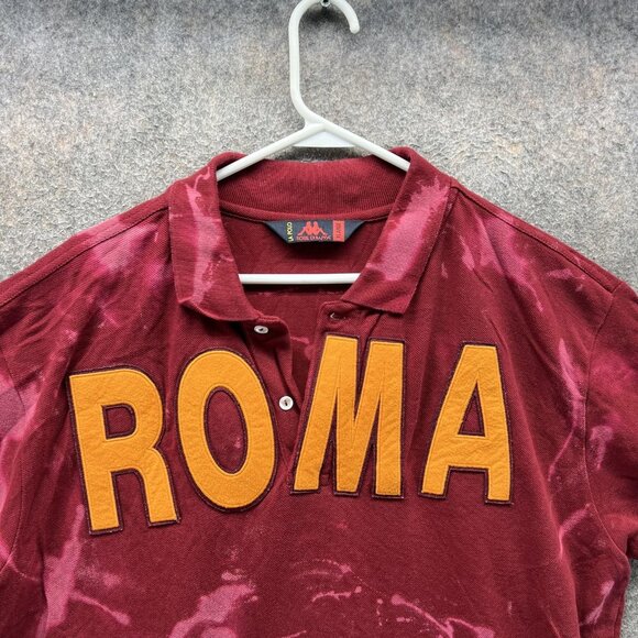 Robe Di Kappa Roma Polo Shirt Mens XL Maroon Italy Flag Soccer Chenille - Picture 10 of 11